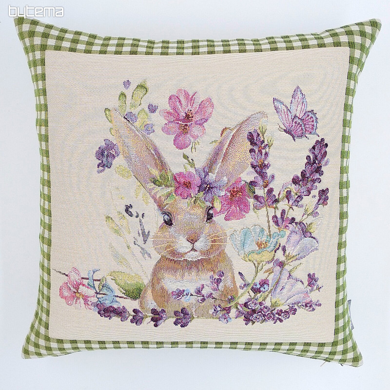 Tapestry cushion cover BUNNY IN A FRAME green check