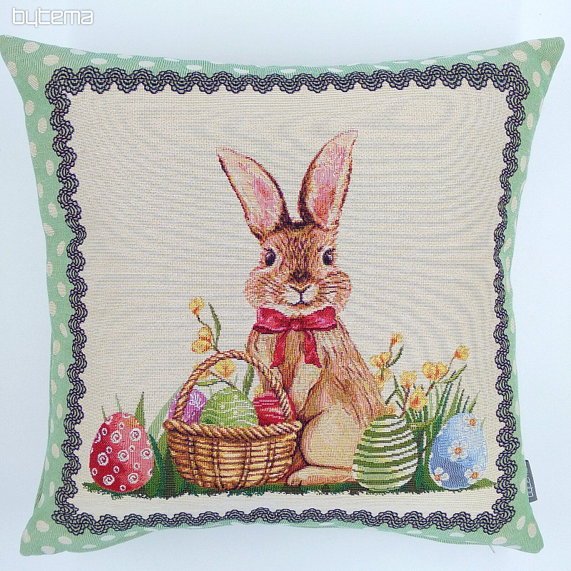 Tapestry cushion cover BARE AND EGGS WITH GREEN LACE