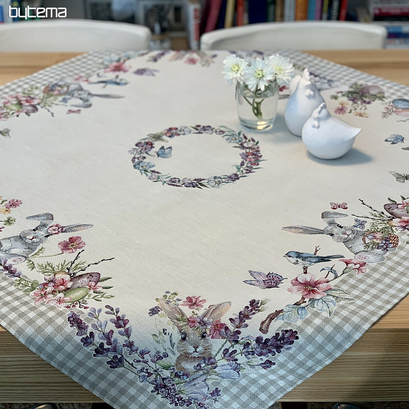 Tapestry tablecloth and scarf EASTER TIME beige check