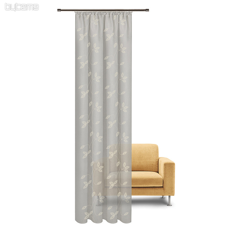 NATURE Gerster curtain EMBROIDERED LEAVES LIGHT GREY