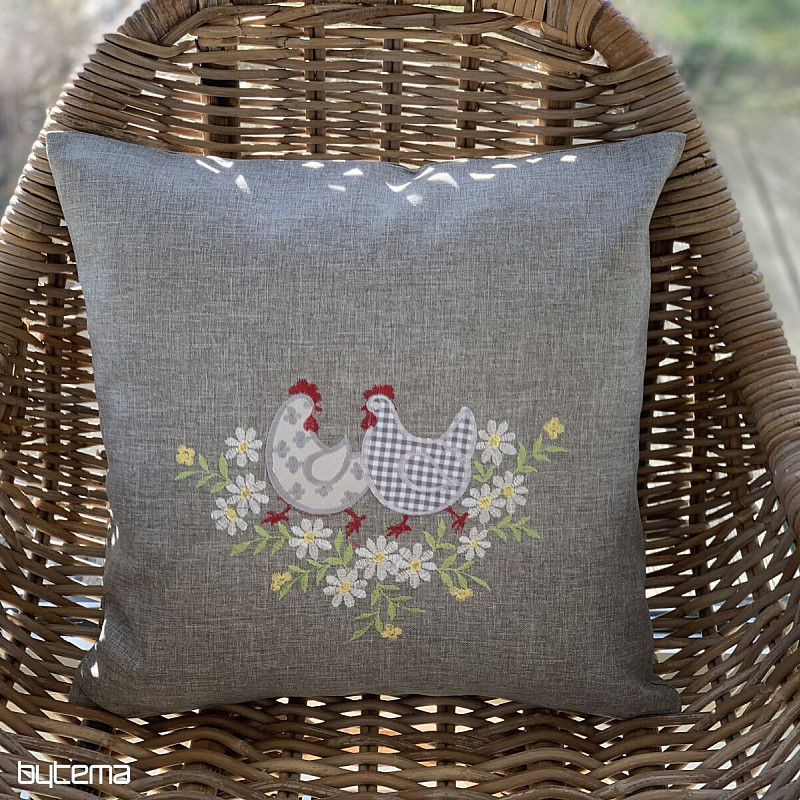 HEN AND FLOWERS embroidered Easter cover gray
