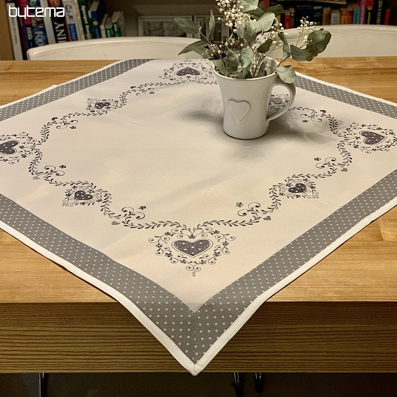 Embroidered tablecloth and scarf GRAY HEART