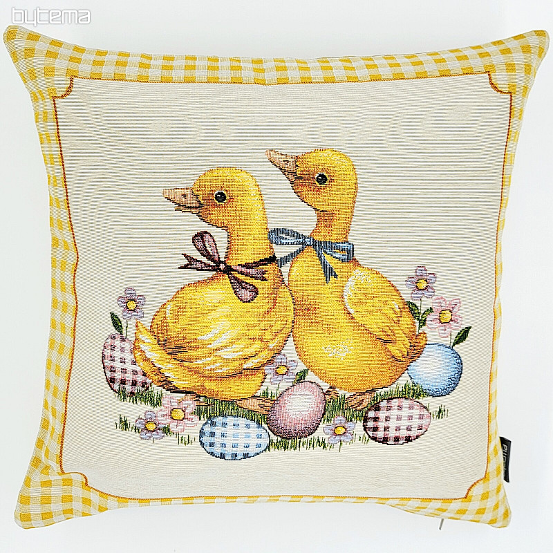 Tapestry cushion cover GEESE YELLOW CHECK