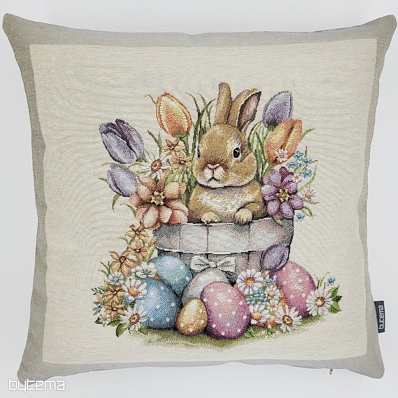 Tapestry cushion cover HARE IN A FLOWER POT beige frame