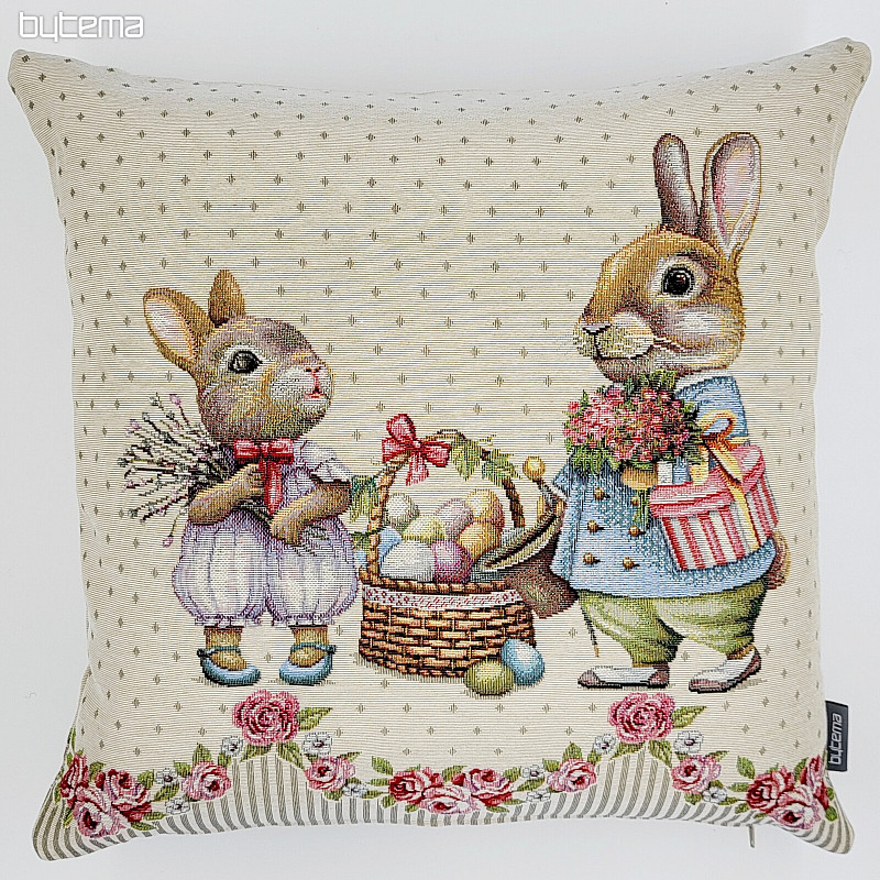 Tapestry cushion cover BUNNIES WITH ROSES beige