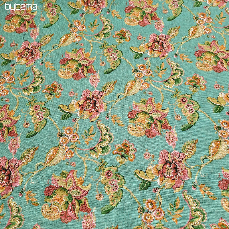 Decorative fabric INDIAN FLOWERS turquoise