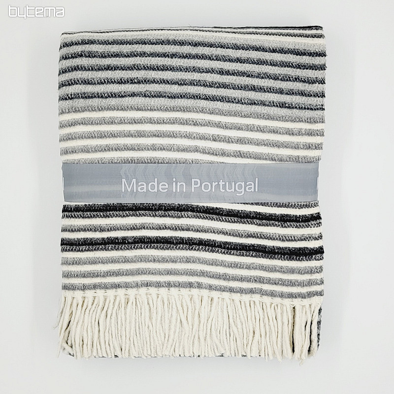 Blanket GREY WHITE WITH FRINGES