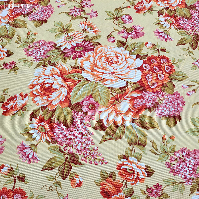 Decorative fabric DOMINA YELLOW LARGE FLOWER