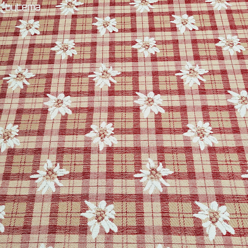 Luxurious decorative fabric FLOWERS AND DIAMONDS red