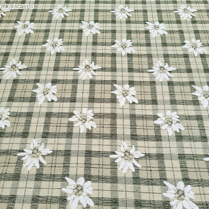 Luxurious decorative fabric FLOWERS AND DIAMONDS green