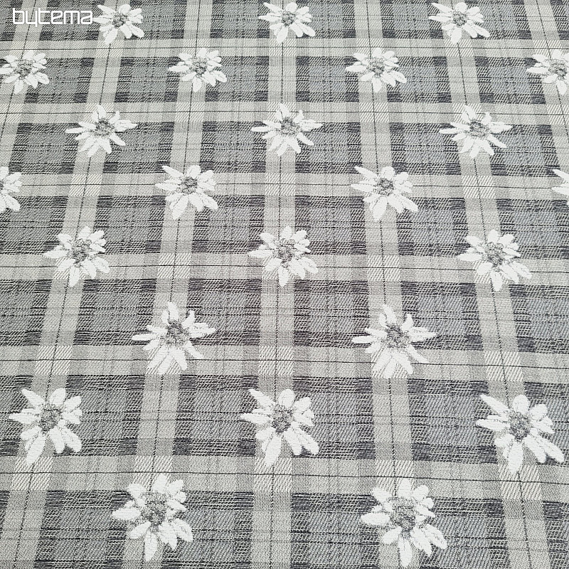 Luxurious decorative fabric FLOWERS AND CHECKERS grey