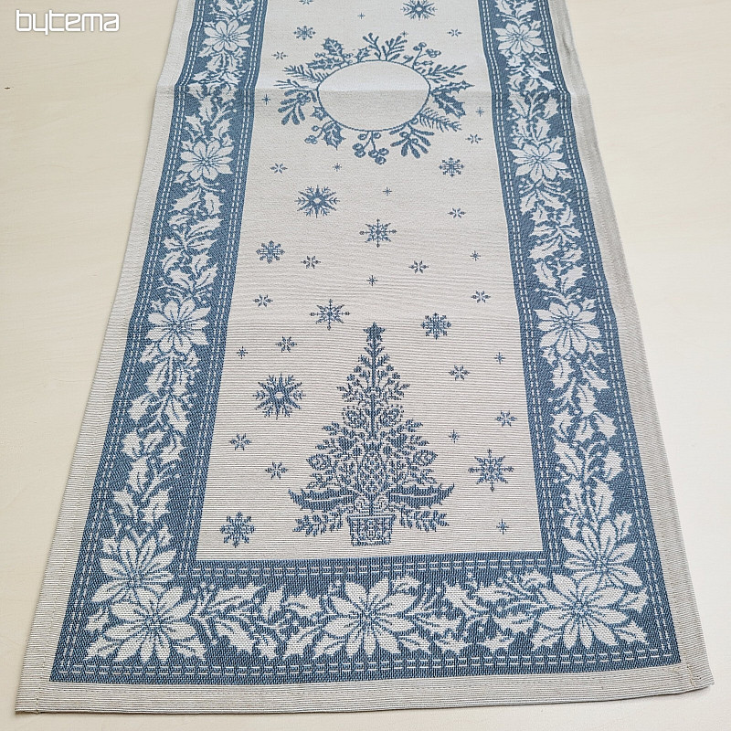 Tapestry tablecloth and scarf FOLK CHRISTMAS blue