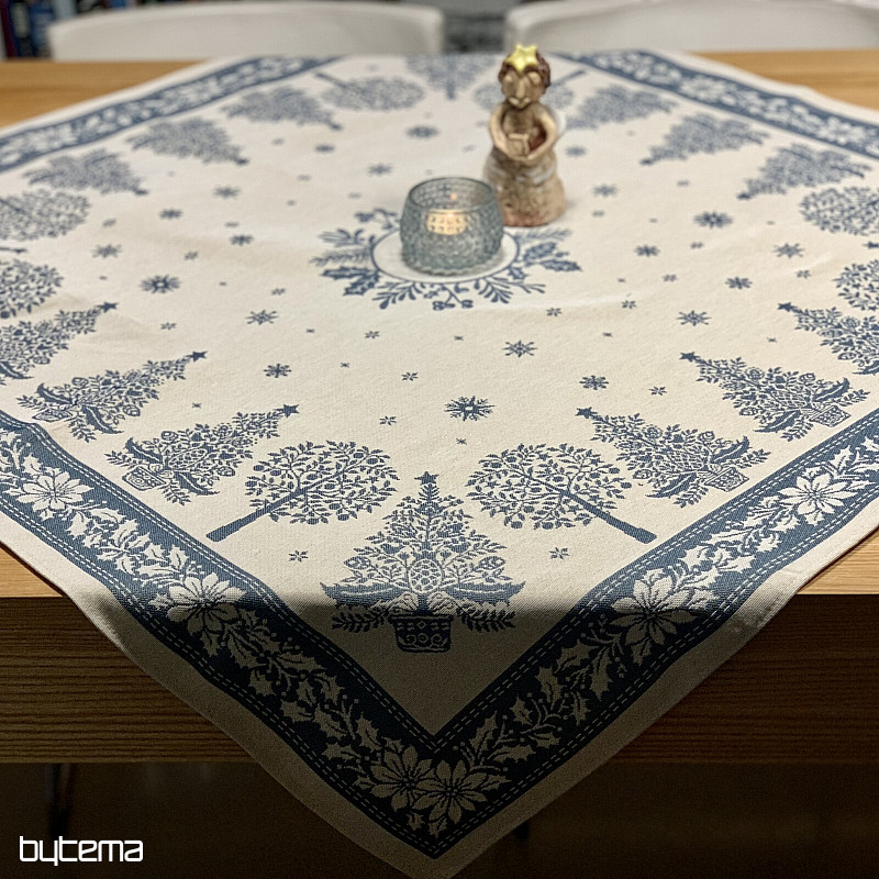Tapestry tablecloth and scarf FOLK CHRISTMAS blue