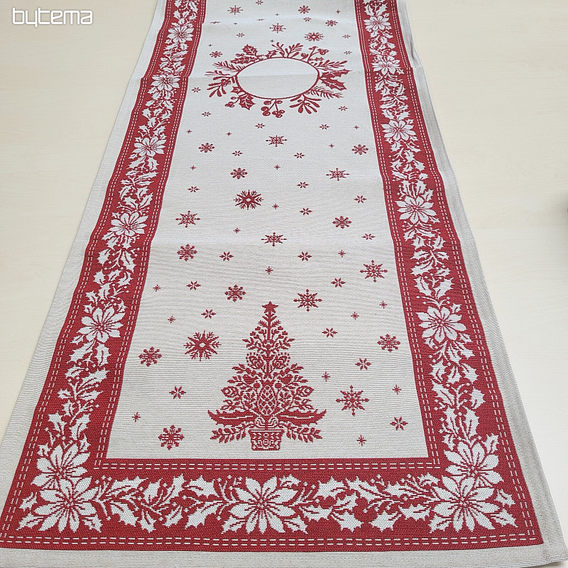 Tapestry tablecloth and scarf FOLK CHRISTMAS red