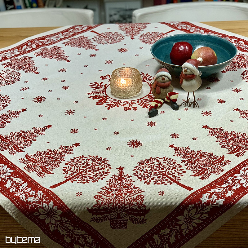 Tapestry tablecloth and scarf FOLK CHRISTMAS red