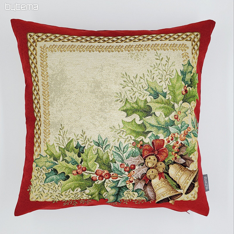 Christmas tapestry cover GOLDEN BELLS red trim