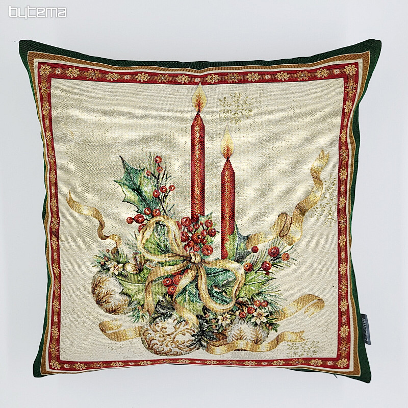 Christmas tapestry cover FLAMING CANDLES green trim
