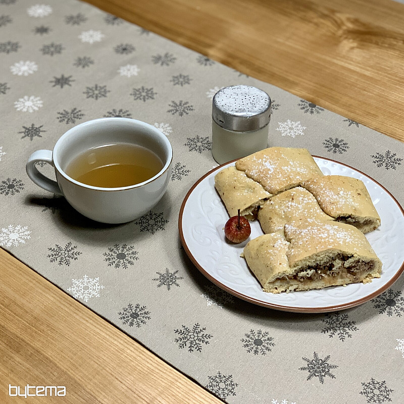 Christmas tablecloth and scarf FLAKES GREY WHITE