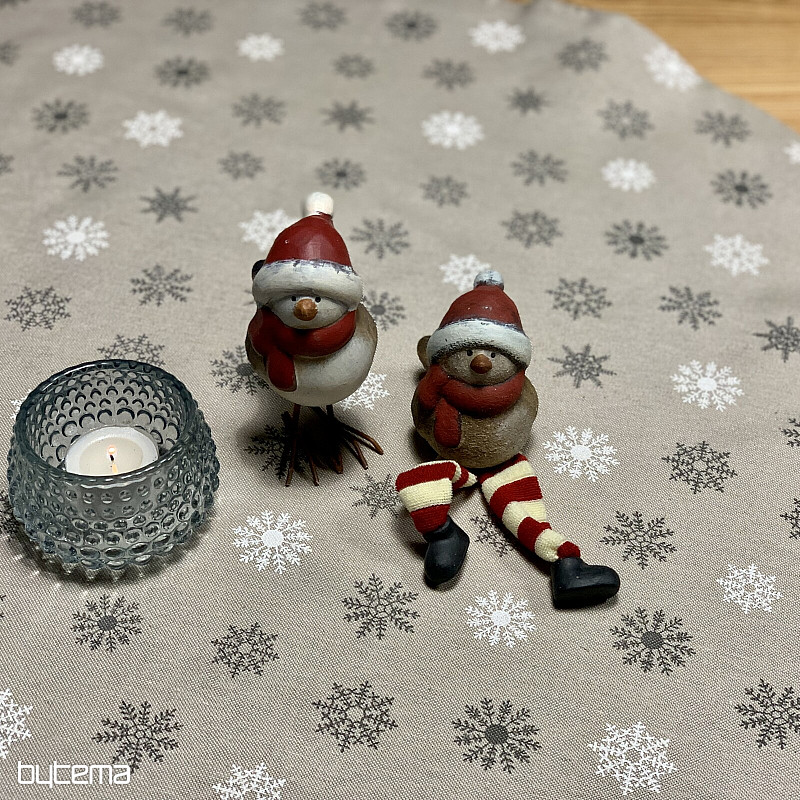 Christmas tablecloth and scarf FLAKES GREY WHITE