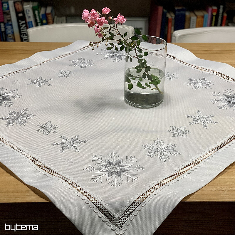 Christmas embroidered tablecloth SILVER FLAKES