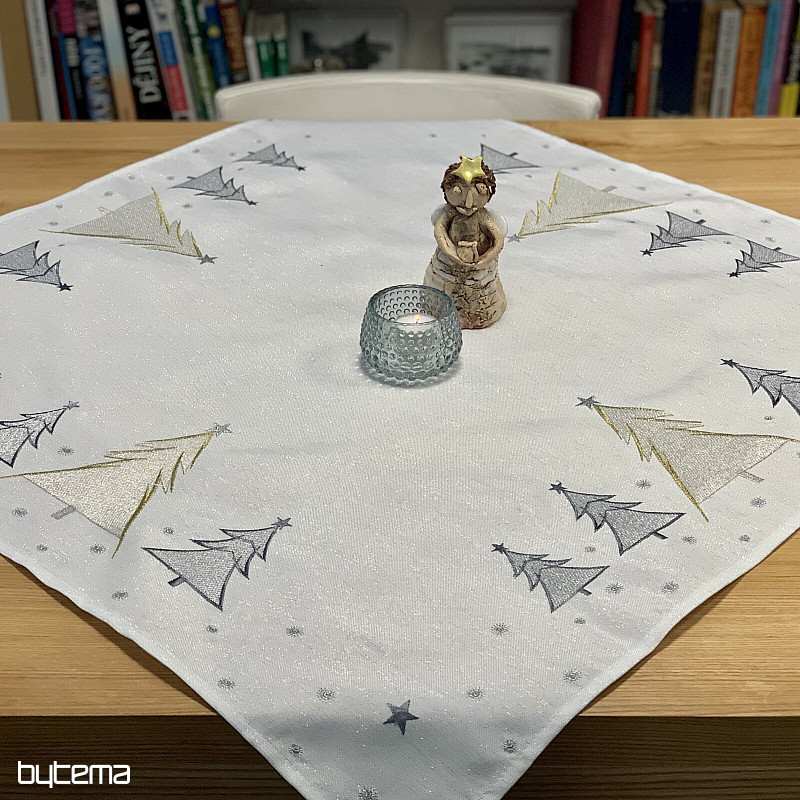 Embroidered tablecloth and scarf GREY GOLDEN TREES