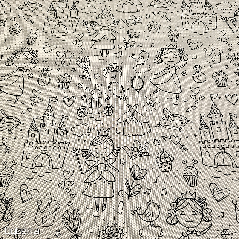 PRINCESS painting fabric on a plain background