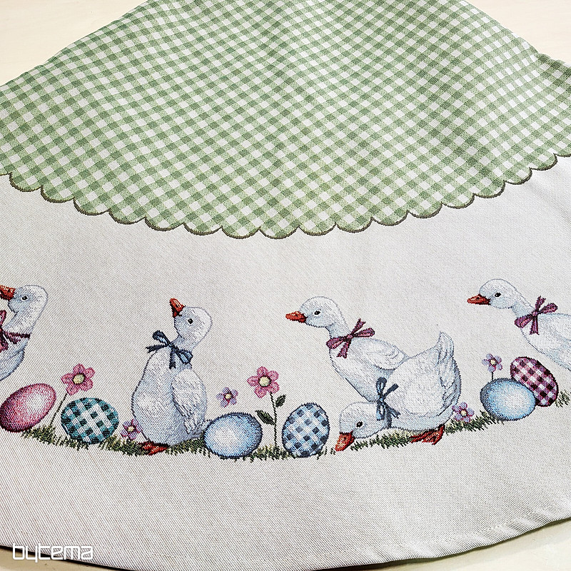 Round tapestry tablecloth HUSSIČKY GREEN CHECK