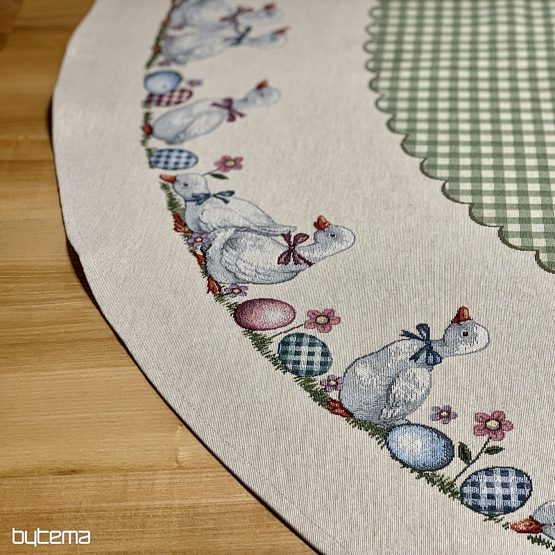 Round tapestry tablecloth HUSSIČKY GREEN CHECK