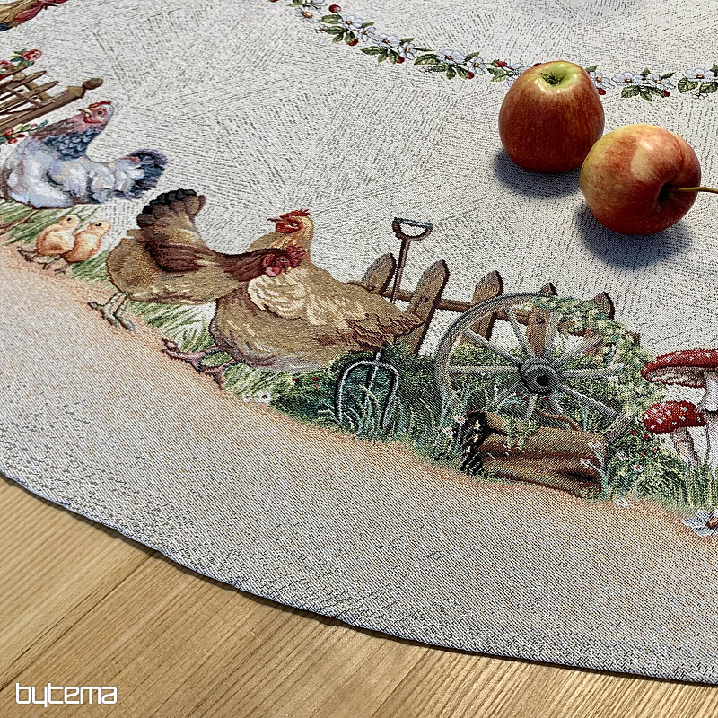 Round tapestry tablecloth ROCK BY THE FENCE