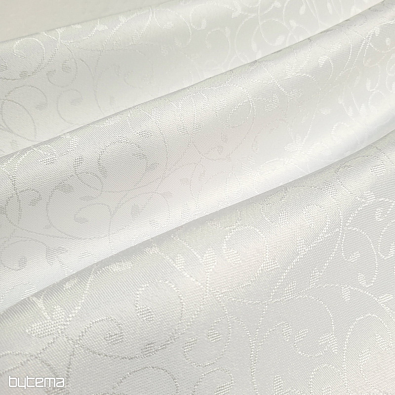Decorative plain fabric WHITE LEAVES