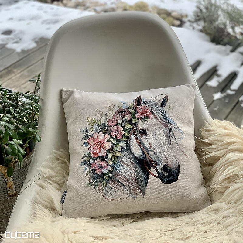 Tapestry pillowcase WHITE HORSE WITH FLOWERS
