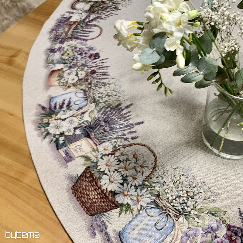 Tapestry tablecloth round BEAUTY IN THE CART