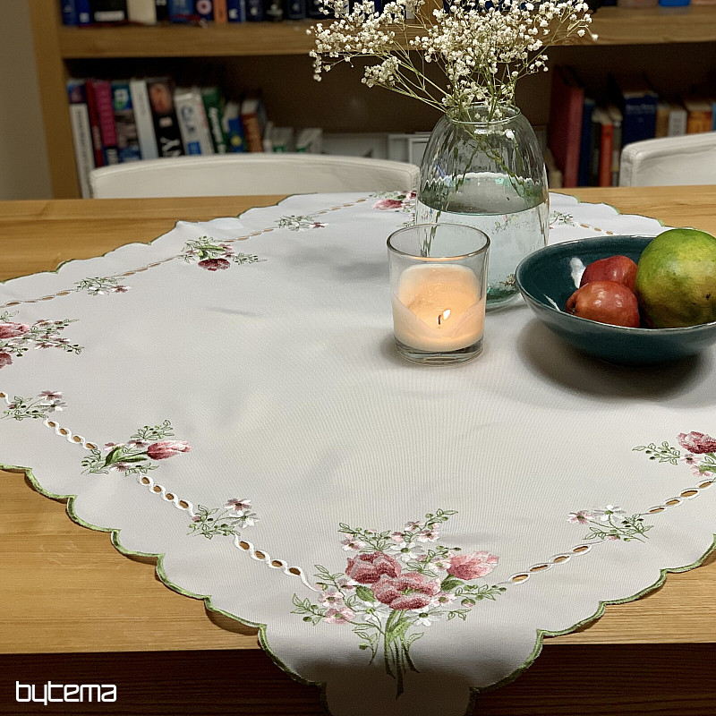 Embroidered tablecloth and scarf BOUQUET WITH TULIPS