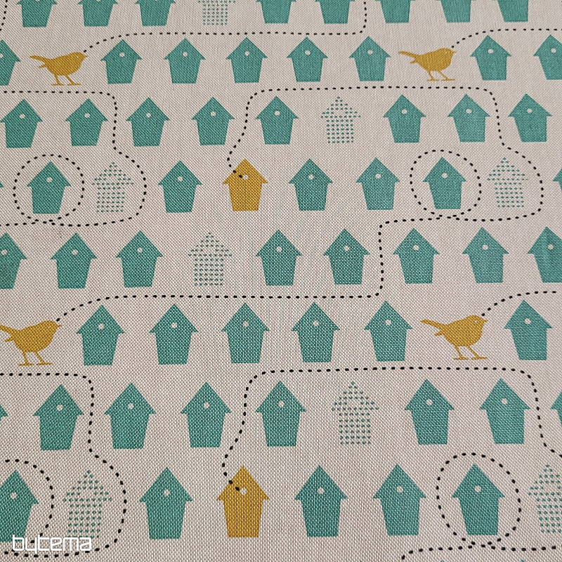 Cotton fabric BIRDHOUSES