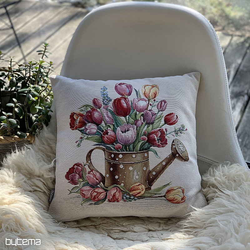 Tapestry pillowcase WATERING POT FULL OF TULIPS