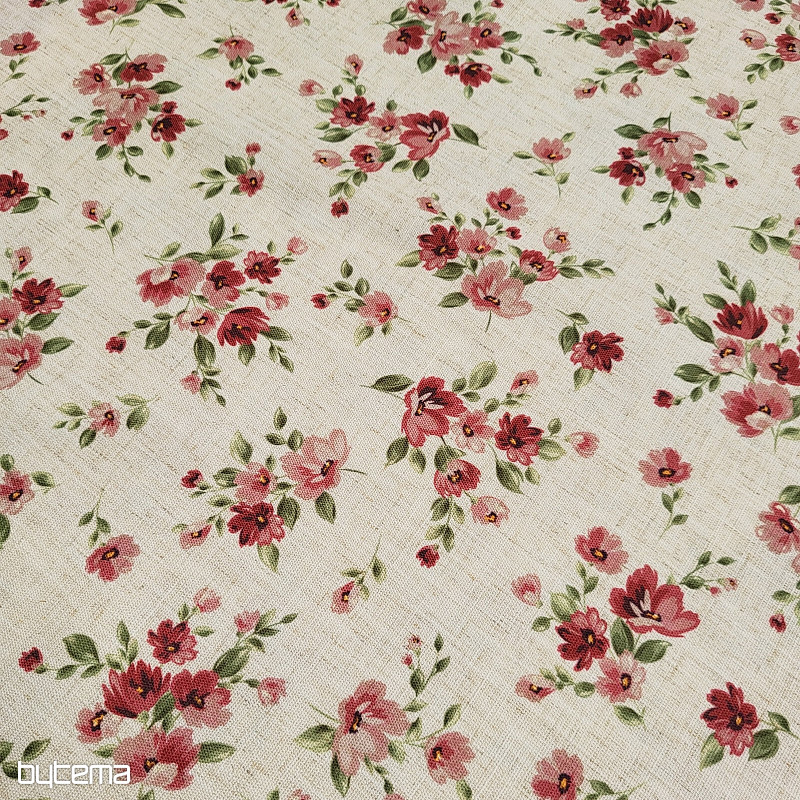 Decorative fabric FLOWERS LINO red