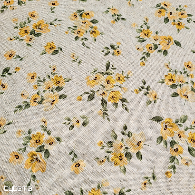 Decorative fabric FLOWERS LINO yellow