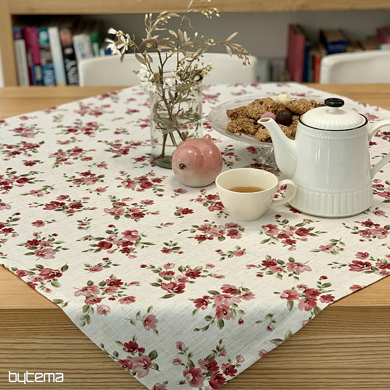 Tablecloth and scarf FLOWERS LINO red
