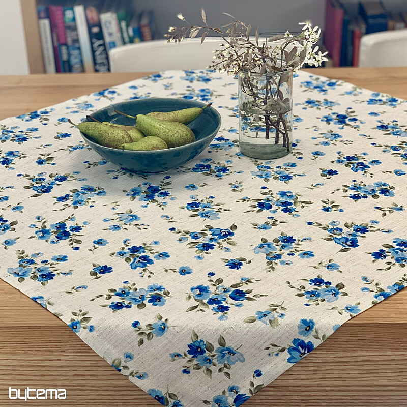 Tablecloth and scarf FLOWERS LINO blue