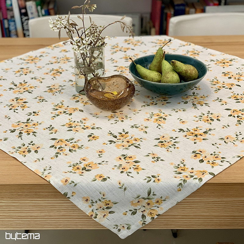 Tablecloth and scarf FLOWERS LINO yellow