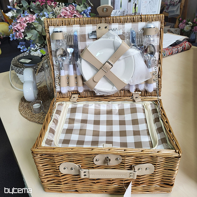 Picnic basket GARDEN beige checkered for 4 people