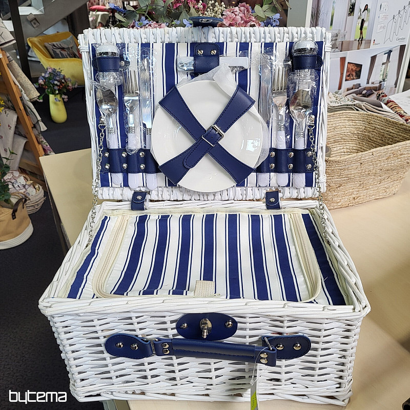 Picnic basket GARDEN blue stripe - white for 2 people