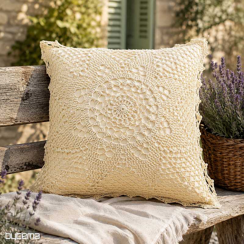 Lace decorative cover FLOWER beige