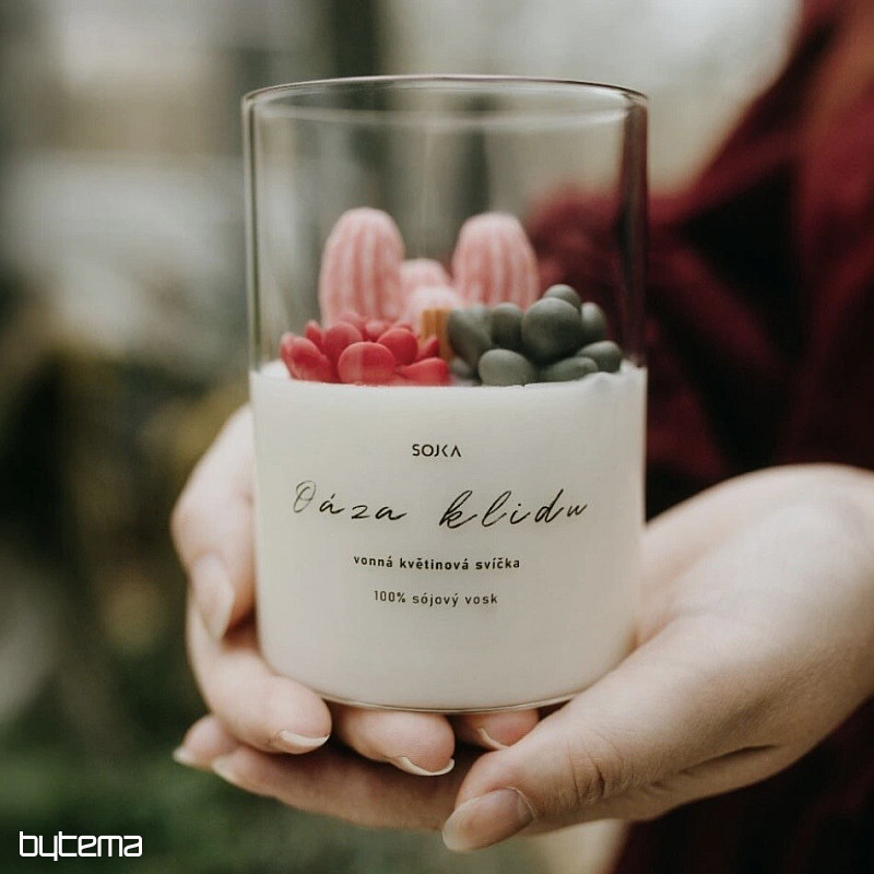 OASIS OF PEACE scented floral candle with succulents with lid