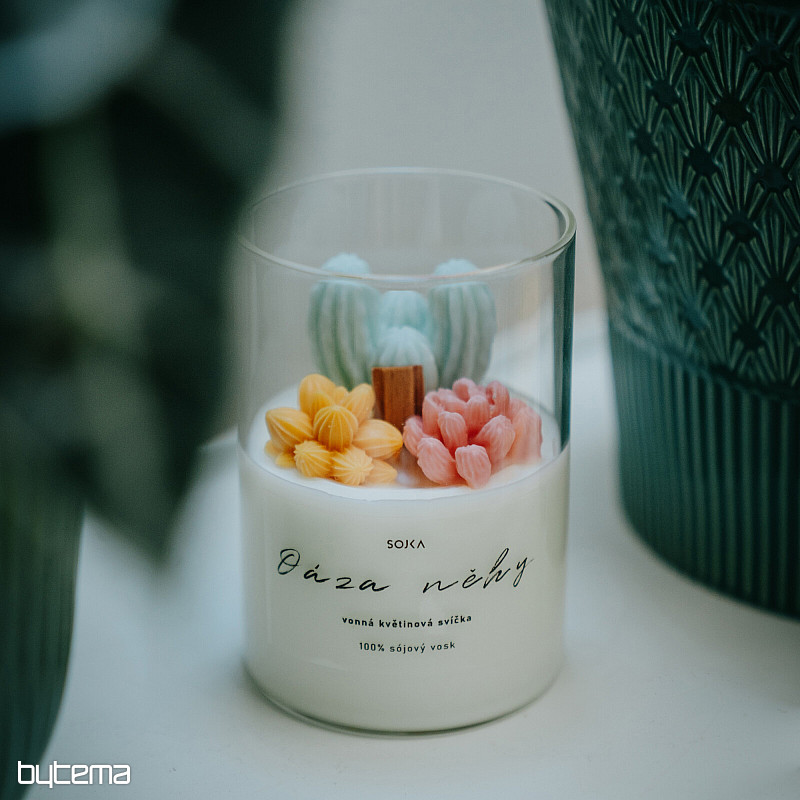 OASIS OF TENDERNESS scented floral candle with succulents with lid
