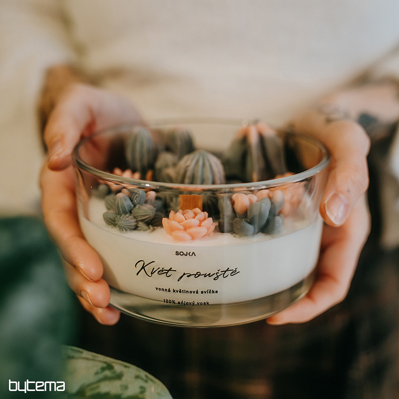DESERT FLOWER scented flower candle with cacti