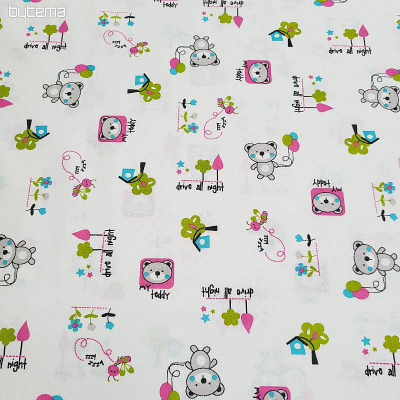 Children&#39;s fabric TEDDY BEAR pink green