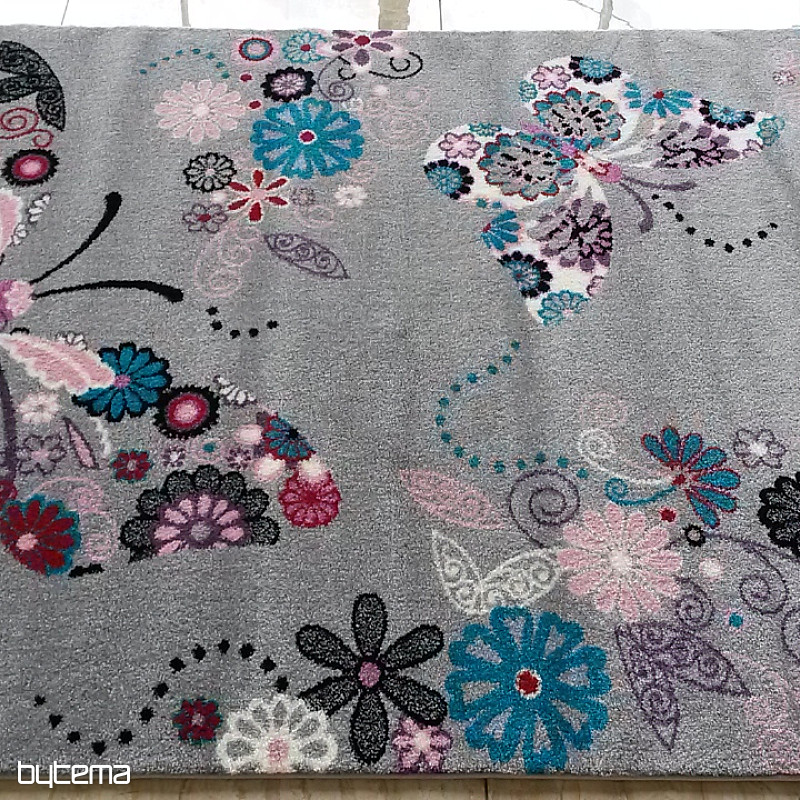 Children's rug BELLA Butterflies gray