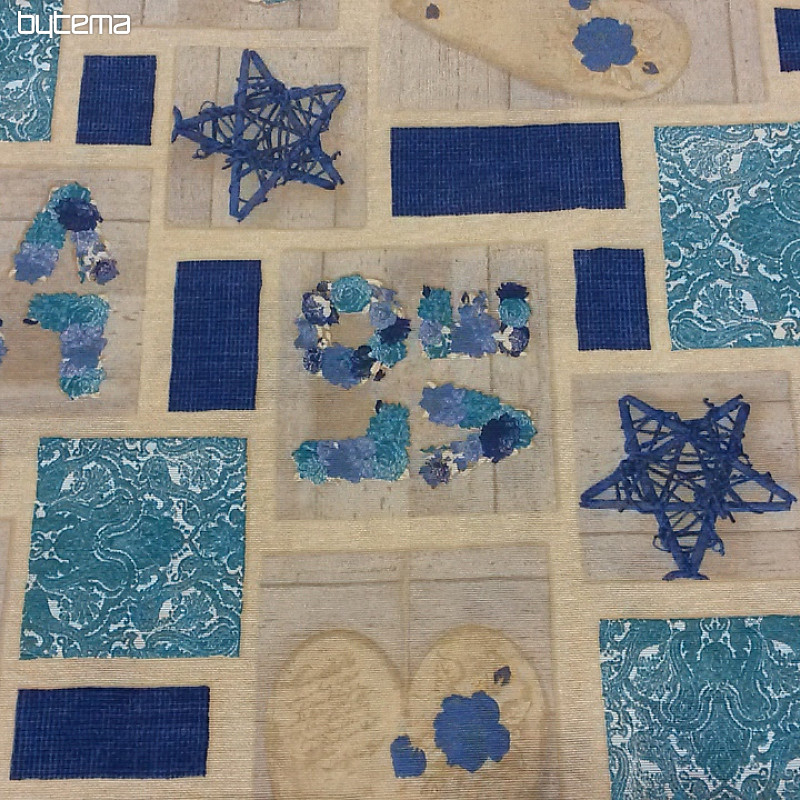 Decorative fabric LOVE CHRISTMAS blue