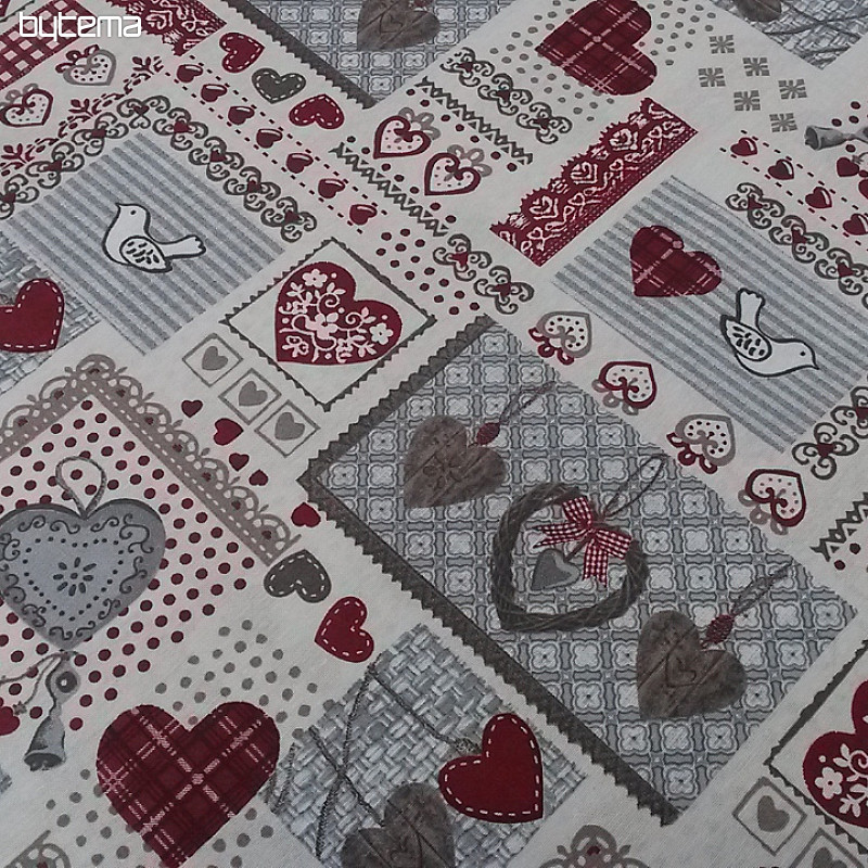 Decorative fabric HEARTS CUORINO BURDEOS